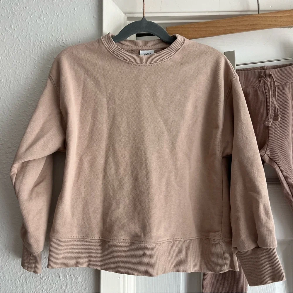Zara girls 5-6 mauve plush sweater + ribbed leggings matching sets